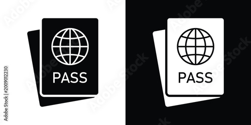 Принти на полотні Bold passport icon with a globe grid and PASS text label