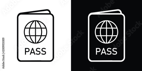 Photos Minimalist line art passport icon featuring a globe symbol and PASS text