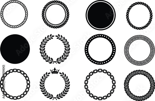Bild auf Leinwand Twelve decorative circular frames with rope, chain, laurel, crown, and solid orn