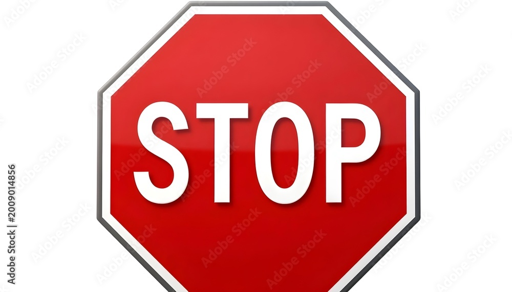 Obraz premium Red octagonal stop sign with white lettering on a white background