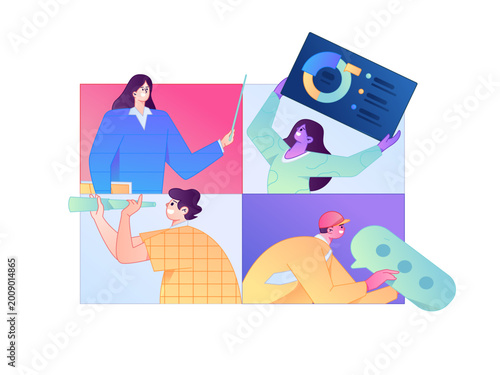 Flat vector illustration of business people operating work scene

