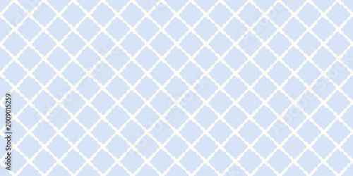 Blue and white Moroccan trellis seamless pattern banner in a geometric style