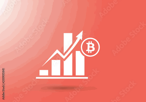 Bitcoin growth chart icon, cryptocurrency market trend symbol, digital finance concept, investment growth graphic, blockchain technology