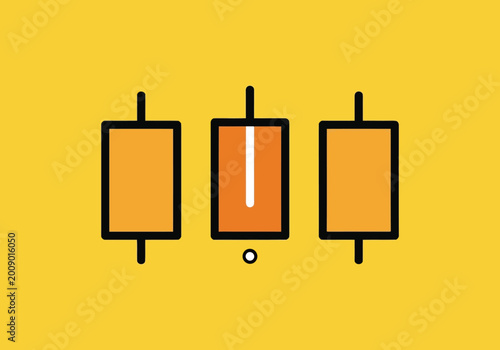 Foto Three stylized candle icons with wicks and a small dot, flat vector illustration