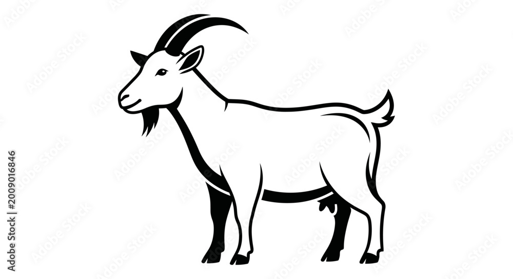 Fototapeta premium Black and white illustration of a goat against a plain white background