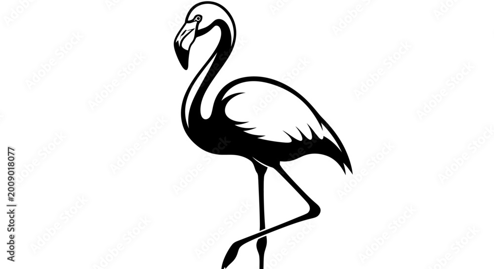 Fototapeta premium Elegant black and white flamingo silhouette standing gracefully on one leg