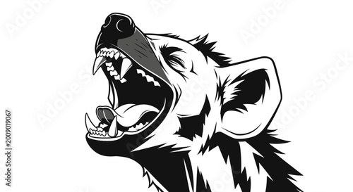 Tableau sur toile Graphic illustration of a roaring hyena with sharp teeth on white background
