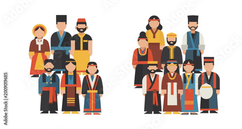 Fotografie People in traditional clothing flat vector illustration on transparent backgroun
