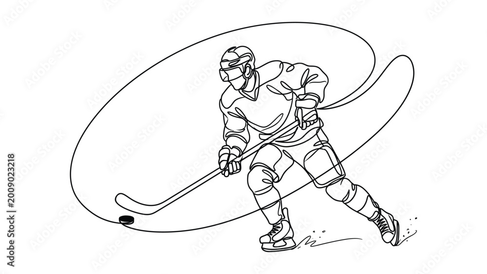 Fototapeta premium continuous line drawing Ice hockey player in action illustration.