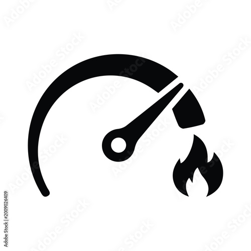 Tableau sur toile Black speedometer gauge with flame icon Vector, illustration