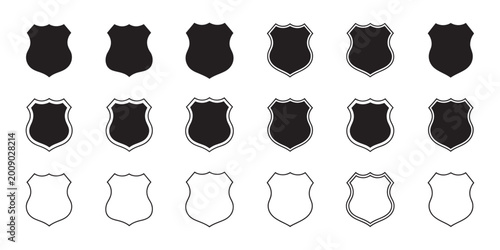 Photos Shield icon vector collection on white background, security badge police emblem heraldic symbol set for protection branding and official insignia design