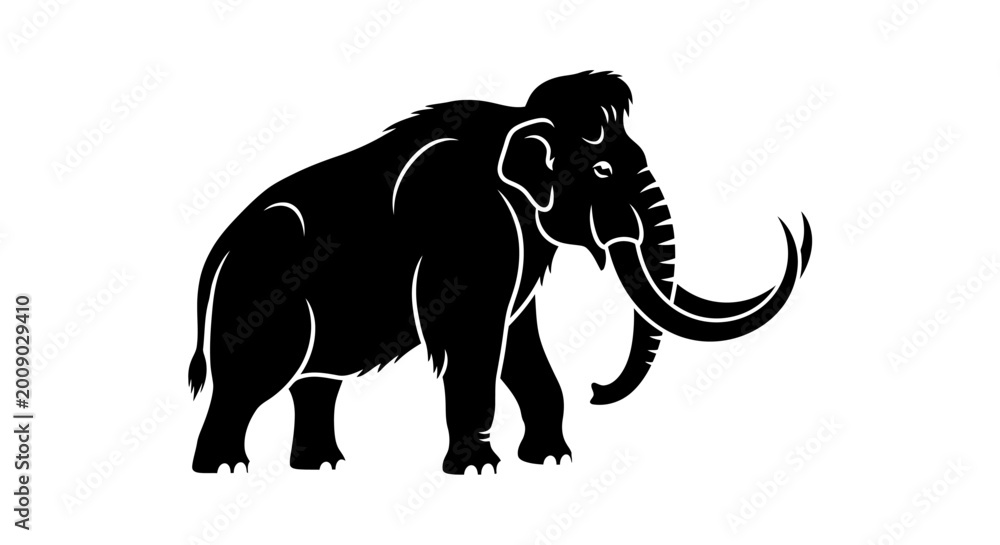 Fototapeta premium Black elephant icon, mammal silhouette, wildlife graphic, animal emblem isolated on White Background