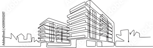 Quadro su tela continuous one line drawing of two modern apartment buildings a residential real estate complex in the city vecto