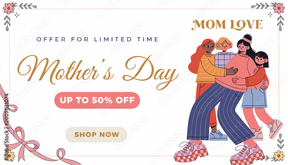 Fototapeta premium Mothers day sale advertisement with family illustration