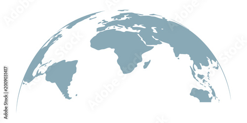 Schilderij op canvas Curved world map silhouette, half globe Earth illustration in blue tone featuring worldwide continents for international business network, geography education and travel mapping design