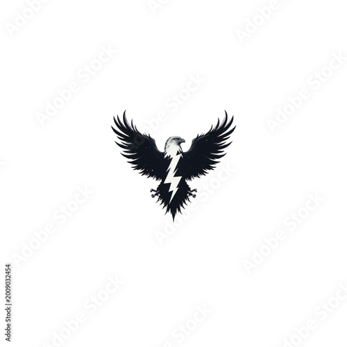 Eagle emblem features a majestic bird with outstretched wings and a prominent lightning bolt symbol integrated into its chest to denote electrical power and speed in a modern corporate logo design.