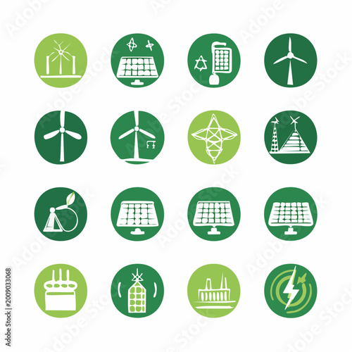 Green Energy and Smart Grid Solid Glyph Icons