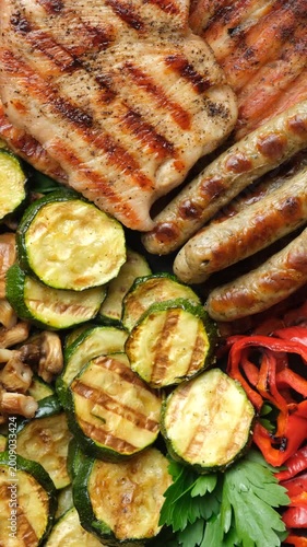 Top view of colorful grilled food variety