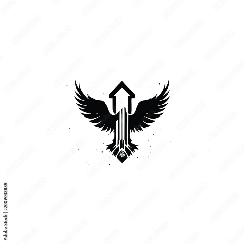 Fototapeta premium Phoenix emblem incorporates a structural house shape within its wings to symbolize home security and real estate growth through a unique and highly stylized architectural design concept.