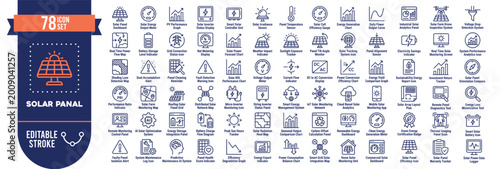 Photos Solar Panel Energy Icon Set Vector with Editable Stroke for Renewable and Green
