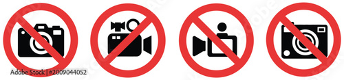 Bild auf Leinwand No photo camera vector signs, forbidden photography and video recording restriction symbol, clear ban sign icons for safety use vector illustration