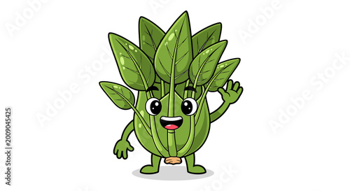 Cartoon spinach character waving hello isolated on white background vector