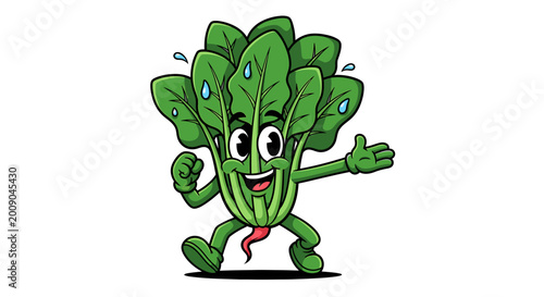 Cartoon spinach character running with happy expression isolated