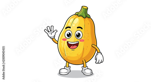 Cartoon squash character waving hand isolated on white background