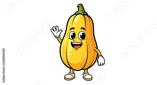 Cartoon squash character waving hello isolated on white background