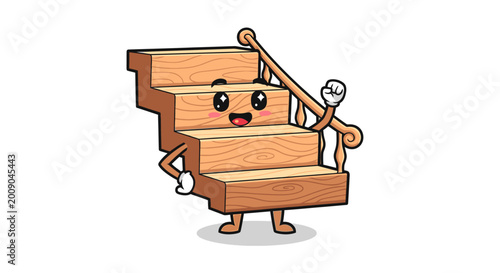 Cartoon staircase character cheerful and upbeat isolated on white