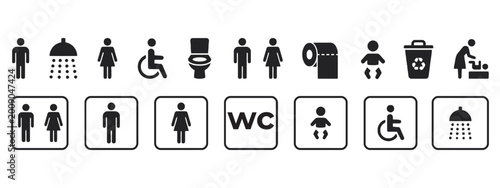 Quadro su tela Restroom and Public Sign Icons: WC Bathroom and Washroom Symbols Set