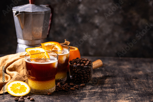 Coffee with orange juice or bumble