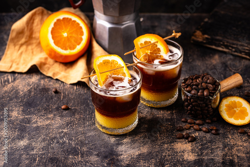 Coffee with orange juice or bumble