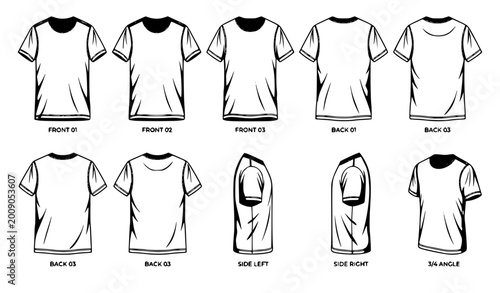 Foto White t-shirt mockup set with front back side views for fashion branding and pr
