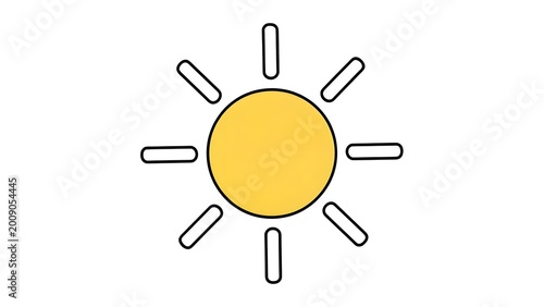 Bright Sun Icon with Yellow Circle and Radiating Rays