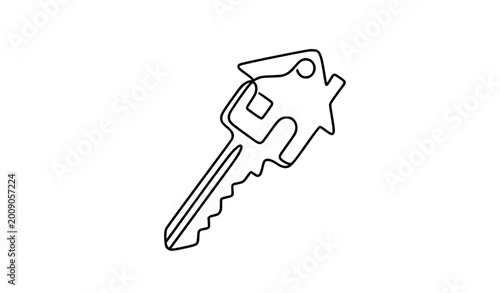 House Key One Line Art Black and White Real Estate Minimal Vector