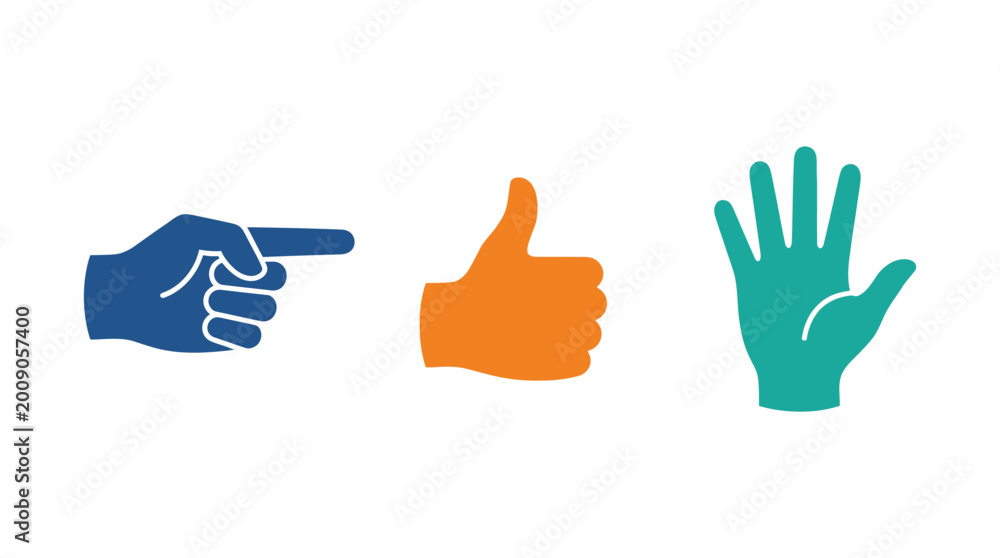 Obraz premium Hand gestures icons pointing thumb up.
