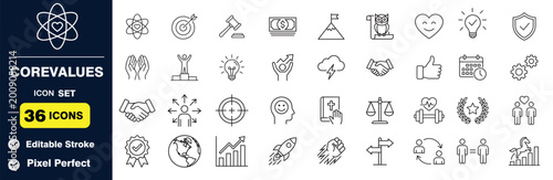 Core values icon set, editable stroke, pixel perfect