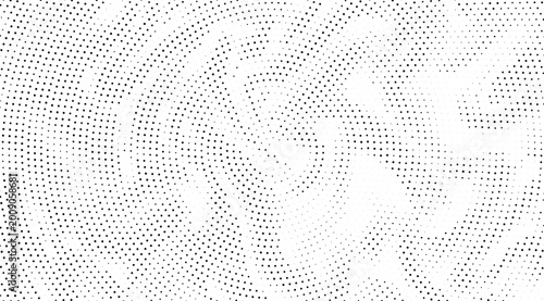 Billede på lærred Abstract black and white halftone dots pattern with a swirling radial effect, mo