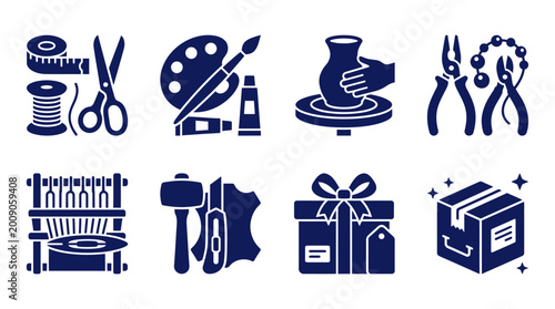 Canvastavla Set of flat craft and hobby icons representing various creative workshops
