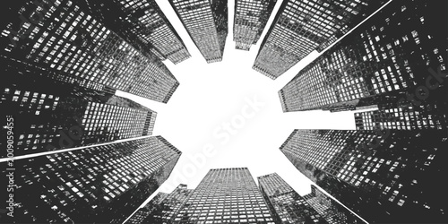 Cuadro en lienzo Low angle view of tall modern skyscrapers and office buildings arranged in a cir