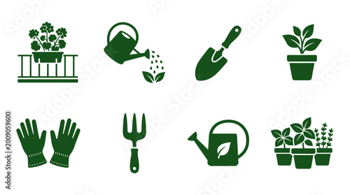Obraz na plátne Gardening tools and plants icons set.