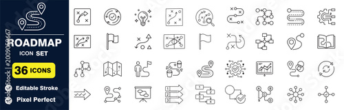 Roadmap icon set, business strategy and path planning vector icons