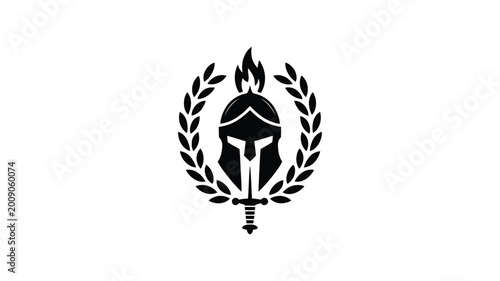 Photos Greek warrior helmet with sword and laurel wreath silhouette, vector illustration for ancient history, mythology and heroic emblem concepts