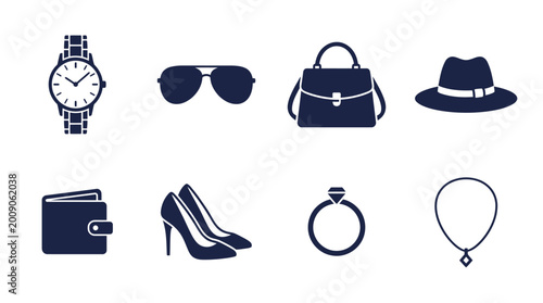 Slika na platnu Set of modern fashion accessory icons including jewelry and clothing items