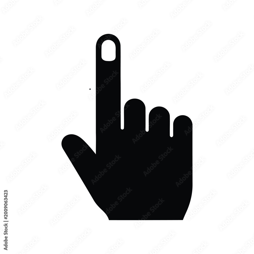 Obraz premium Black hand icon with a finger pointing up for user interface design and navigation symbols isolated on transparent background