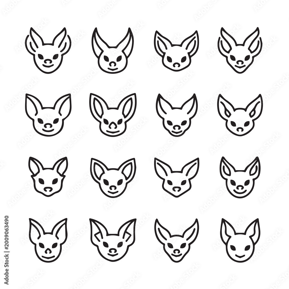Fototapeta premium Cute Bat Heads Collection with Simple Outline Style for App Icons or Tattoos