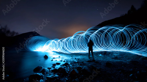 Glowing Light Trail at River | Nighttime Nature Meditation | Bioluminescent Light Art Experience
