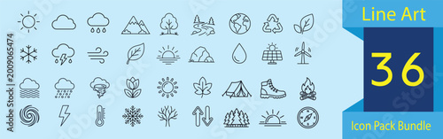 Cuadro en lienzo Line art icons of weather, nature, and outdoor activities