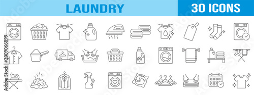 Foto collection of laundry icons, editable stroke.